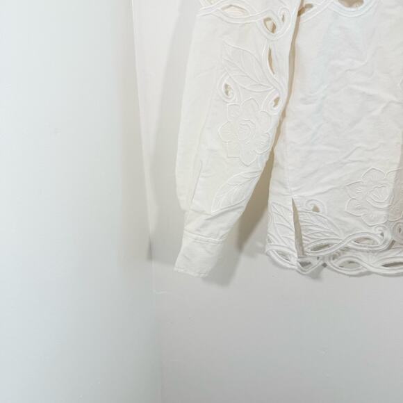 Derek Lam 10 Crosby Brielle White Linen Open Embroidered Eyelet Blouse 4 - Picture 4 of 16